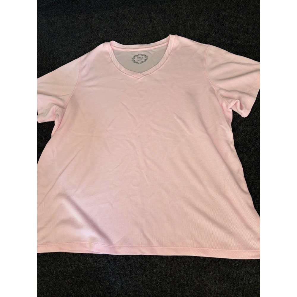 Cato Womens Pink Ribbed V-Neck Short Sleeve T-Shirt Plus Size 26/28W